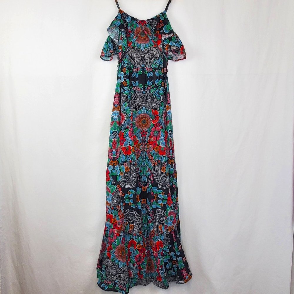 Sky Nesermy Beautiful Floral & Paisley Off the Shoulder Ruffle Top Maxi Dress - Picture 5 of 16